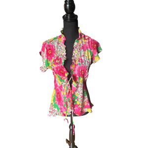 Notations Y2K Sheer Ruffle Blouse | Short Sleeve